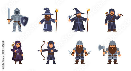 Collection of Fantasy Characters with Various Weapons.