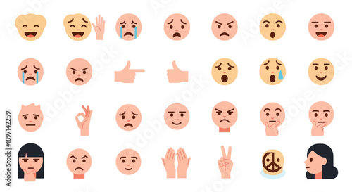 Collection of Various Emoji Faces and Gestures.
