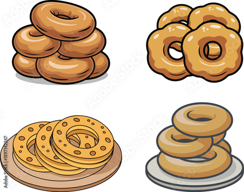 Set of vector icons of picarones donuts rings