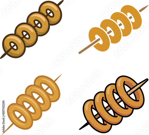 Set of four picarones rings aligned on skewer vector illustration