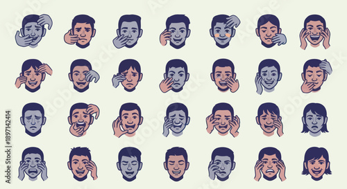 Collection of Various Cartoon Facial Expressions.