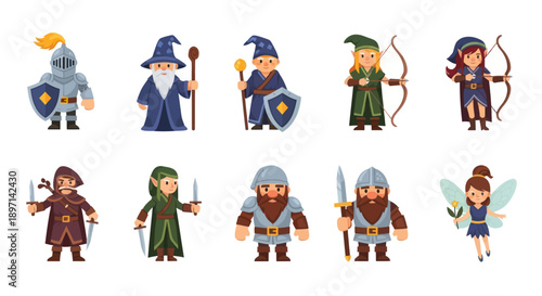 Medieval Fantasy Characters with Swords and Shields.