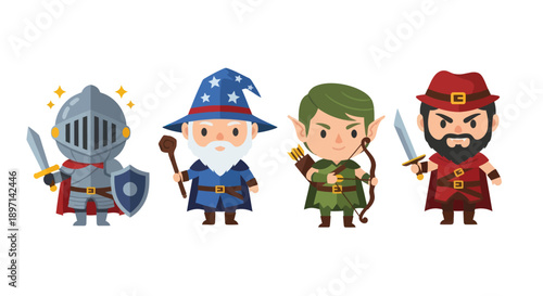 Cartoon Characters in Fantasy Costumes Standing.