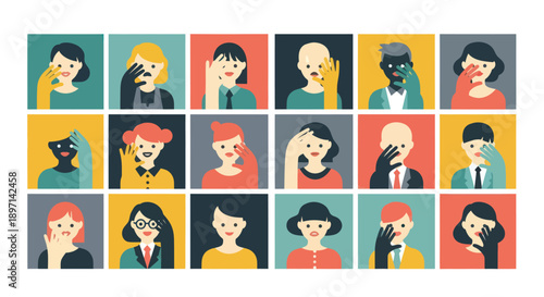 Diverse Cartoon Faces with Various Expressions.