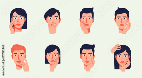 Illustrations of People Touching Their Faces.