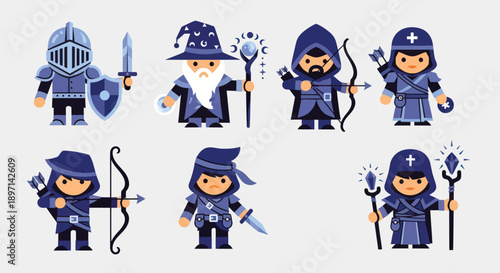 Cartoon Knights with Various Weapons and Armor.