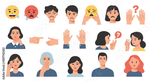 Various Cartoon People Showing Different Emotions.