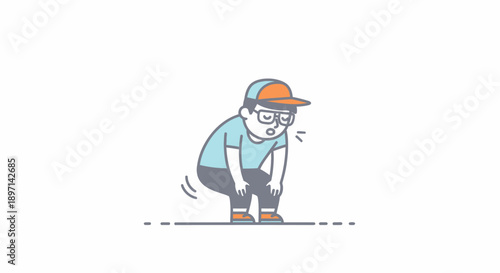 Cartoon Style Child Bending Forward with Expressive Gesture in a Minimalist Illustration