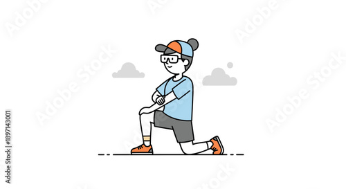 Young person stretching in outdoor park with clouds engaging in morning exercise routine and mindful movement practice under