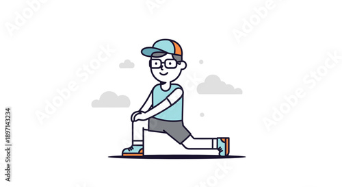 Young boy performing a stretching exercise outdoors on a cloudy day showcasing healthy lifestyle and fitness activity