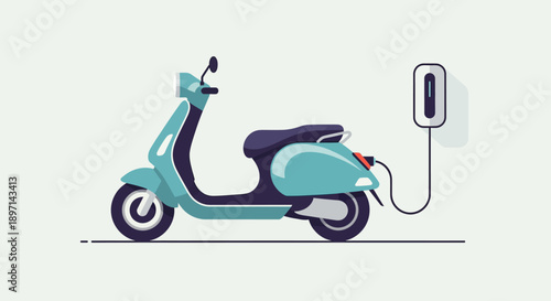 Electric scooter charging on a white background.