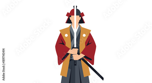 Samurai warrior in traditional Japanese armor holding a sword.