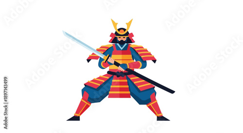 Vibrant Samurai Warrior in Traditional Japanese Armor with Swords.