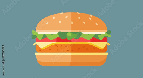 Delicious Double Cheeseburger with Lettuce and Tomato on Sesame Bun.