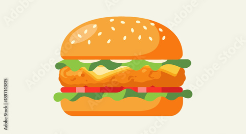 Delicious chicken burger with lettuce and tomato on a toasted bun.