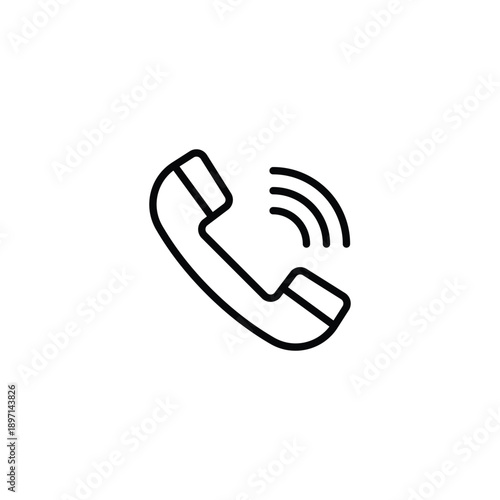 A simple black line drawing of a ringing telephone on a white background
