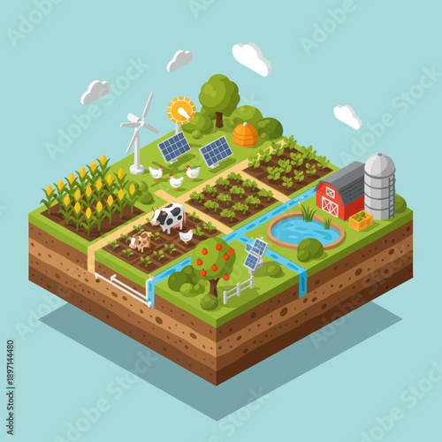 Sustainable Farm Landscape with Renewable Energy.