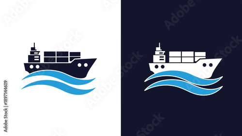 Cargo ship icon set - Line and glyph solid icon and logo template - Vector icon symbol for website - Icon vector - Blue icon vector. Clipart. Icon