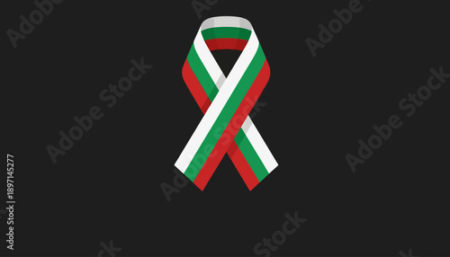 Awareness ribbon with red, white, and green stripes on a dark background illustration symbolizing support and solidarity