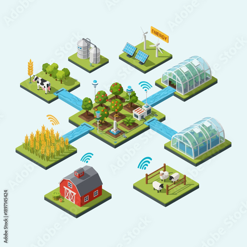 Smart Farm Concept with Various Agricultural Elements.