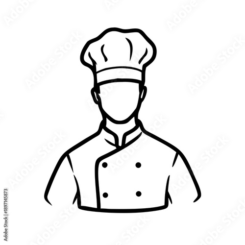 Hand-drawn chef in tall toque hat and double-breasted uniform illustration
