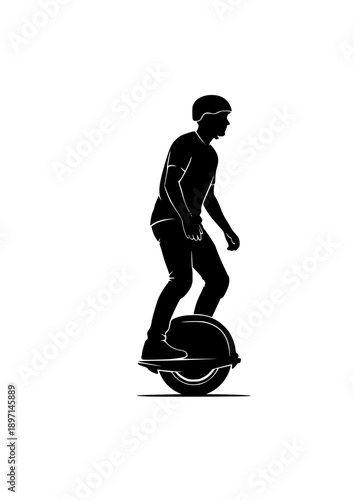 Modern Electric Unicycle EUC Rider Silhouette Urban Micro Mobility Transport Vector Illustration