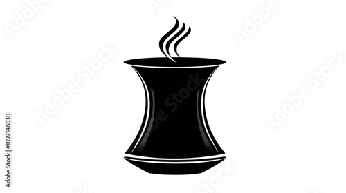 Minimalist black silhouette icon of a traditional tea glass with rising steam, symbolizing hot beverages, comfort, and culture.