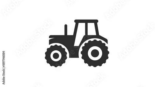 Black tractor icon silhouette, a versatile symbol of farming, agriculture, rural life, heavy machinery, and field work.