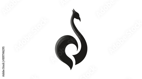 Elegant abstract black bird logo. Stylized swan or phoenix emblem icon for modern branding and graphic design projects.