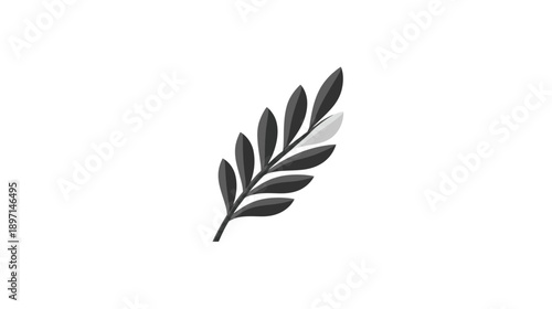 Stylized black and white leafy branch graphic. Minimalist vector illustration for nature, peace, growth, or elegance concepts.