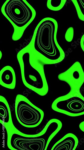green abstarct motion graphics background scifi organic shapes lines on black, 4k looping animation