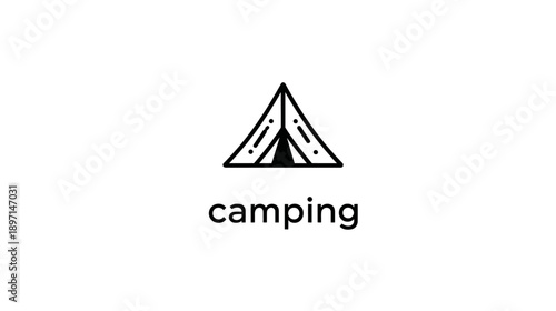 Minimalist black line art camping tent vector icon for outdoor adventure, nature exploration, travel, and recreation design.