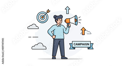Digital Marketing Campaign Planning and Strategy Illustration for Business Growth Success
