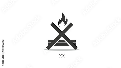 Simple Campfire Icon Design. Burning Wood Logs and Flame Symbol. Outdoor Recreation and Camping Sign Vector Graphic.