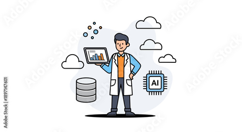 Innovative AI Data Scientist Analyzing Cloud Computing and Digital Analytics in a Modern Tech Environment