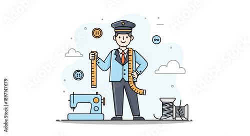 Creative fashion designer in a sewing studio with tools and fabric designs ready for upcoming collection production