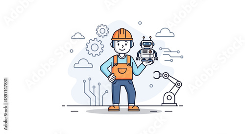 Innovative young engineer working with robotic tools in modern industrial environment