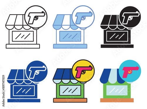 Gun shop icon set multiple style collection. editable colour and stroke
