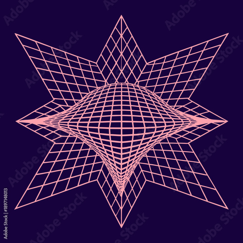 Distorted grid shapes isolated. Retrofuturistic warped mesh grid. Curved mesh abstract elements. Retro punk design element. Vector curve surface background.