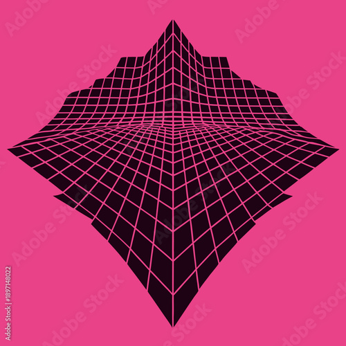 Distorted grid shapes isolated. Retrofuturistic warped mesh grid. Curved mesh abstract elements. Retro punk design element. Vector curve surface background.