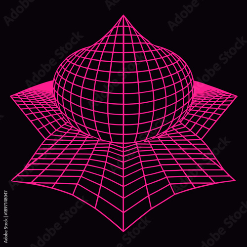 Distorted grid shapes isolated. Retrofuturistic warped mesh grid. Curved mesh abstract elements. Retro punk design element. Vector curve surface background.