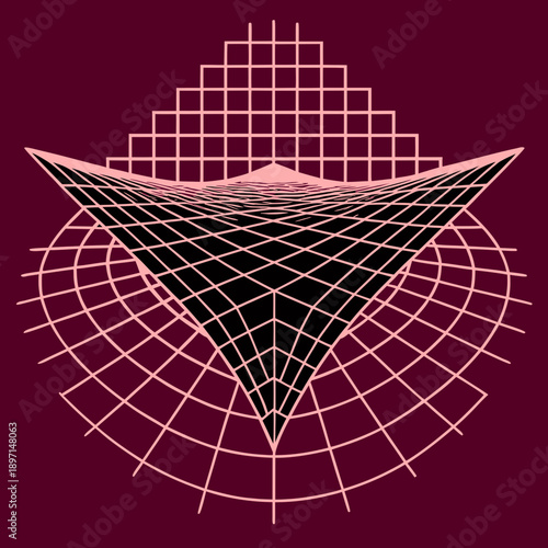 Distorted grid shapes isolated. Retrofuturistic warped mesh grid. Curved mesh abstract elements. Retro punk design element. Vector curve surface background.