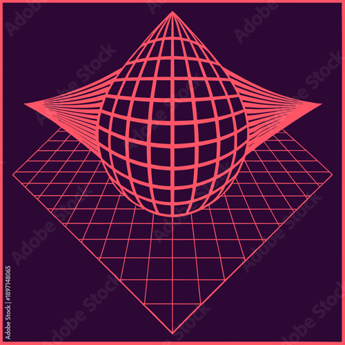 Distorted grid shapes isolated. Retrofuturistic warped mesh grid. Curved mesh abstract elements. Retro punk design element. Vector curve surface background.