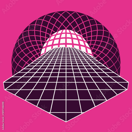 Distorted grid shapes isolated. Retrofuturistic warped mesh grid. Curved mesh abstract elements. Retro punk design element. Vector curve surface background.