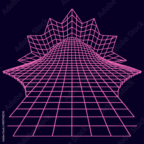 Distorted grid shapes isolated. Retrofuturistic warped mesh grid. Curved mesh abstract elements. Retro punk design element. Vector curve surface background.