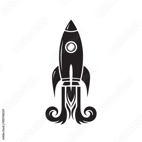 Stylized Blue Rocket Launch with Flames