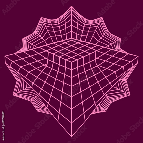 Distorted grid shapes isolated. Retrofuturistic warped mesh grid. Curved mesh abstract elements. Retro punk design element. Vector curve surface background.