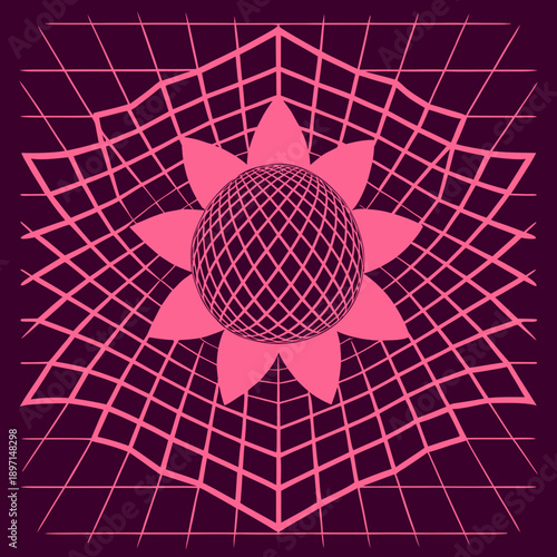Distorted grid shapes isolated. Retrofuturistic warped mesh grid. Curved mesh abstract elements. Retro punk design element. Vector curve surface background.