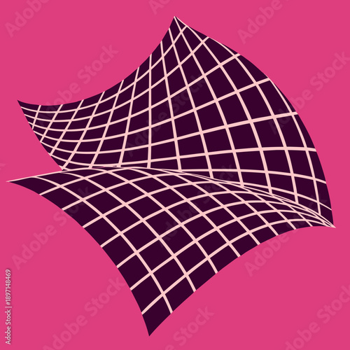 Distorted grid shapes isolated. Retrofuturistic warped mesh grid. Curved mesh abstract elements. Retro punk design element. Vector curve surface background.