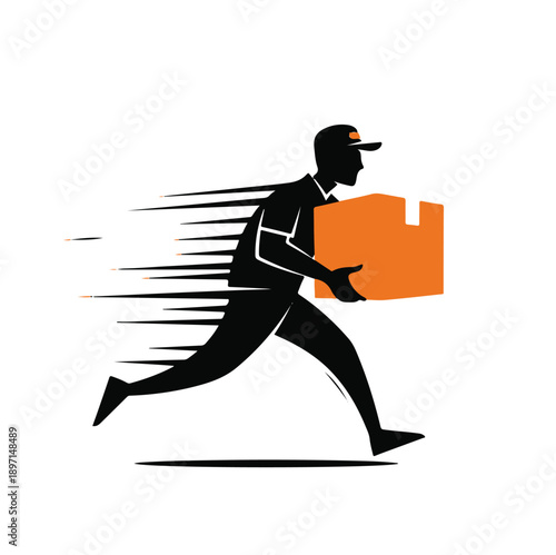 Fast Courier Running with Package Silhouette